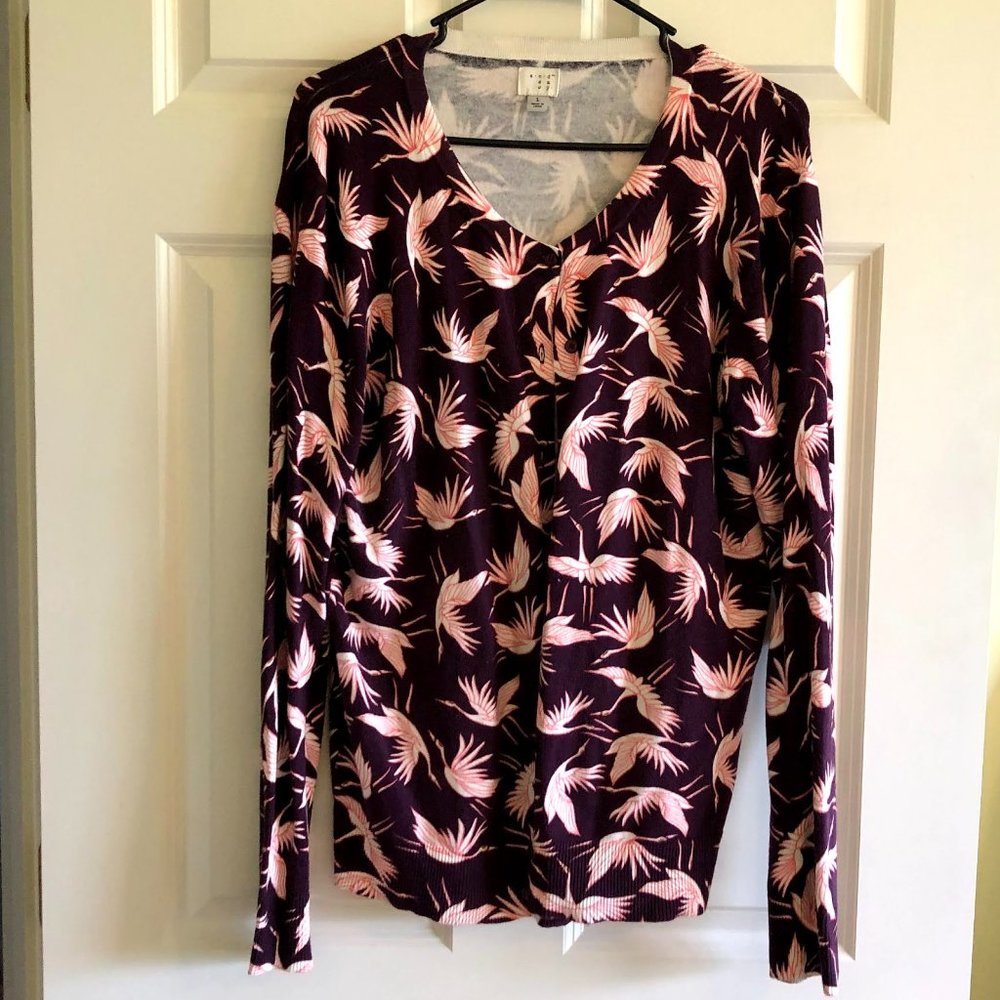 Pink and maroon flamingo bird cardigan women's L
